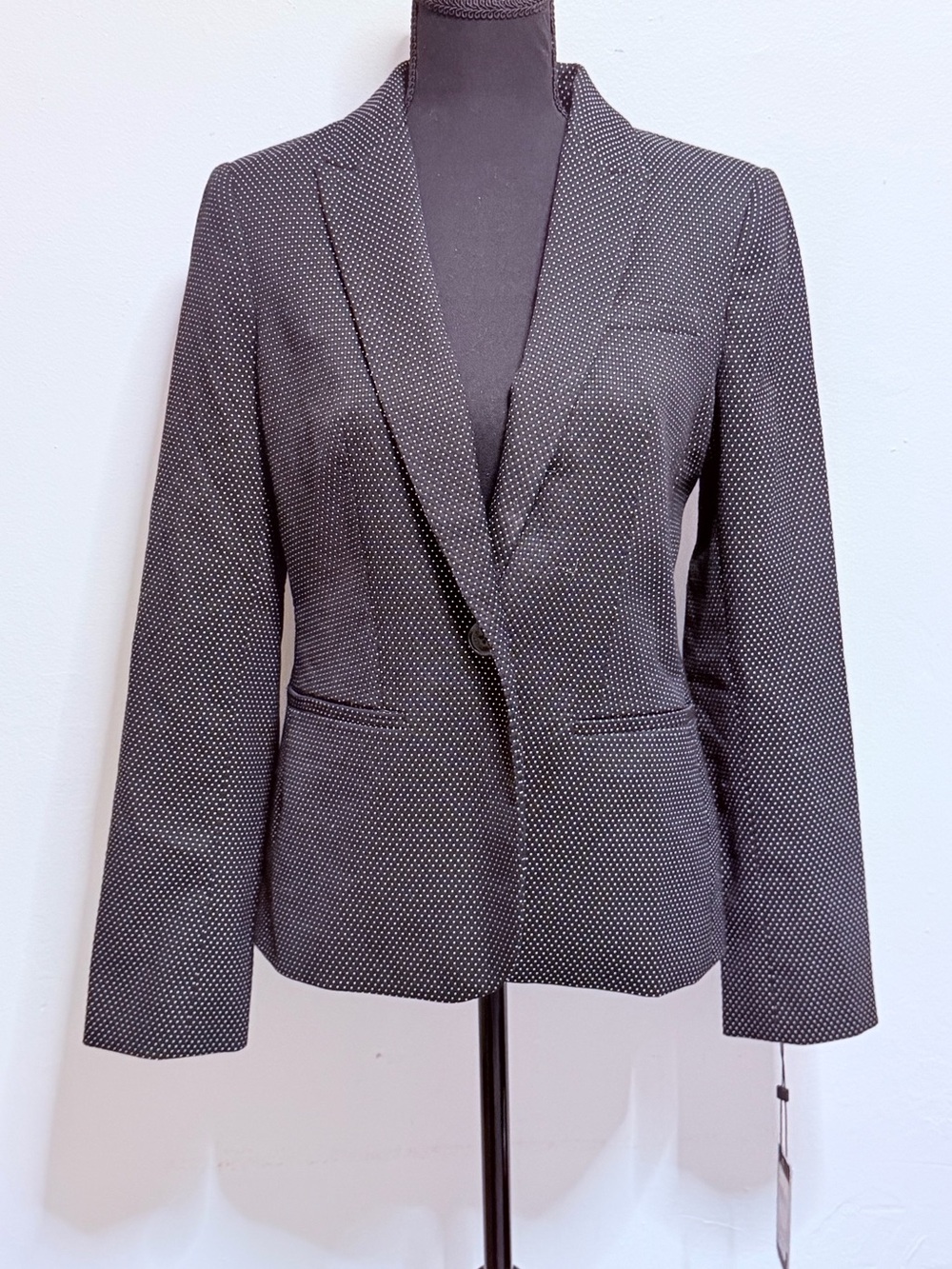 Tommy Hilfiger Polka Dot Textured Black Blazer - Women's Tailored Jacket medium